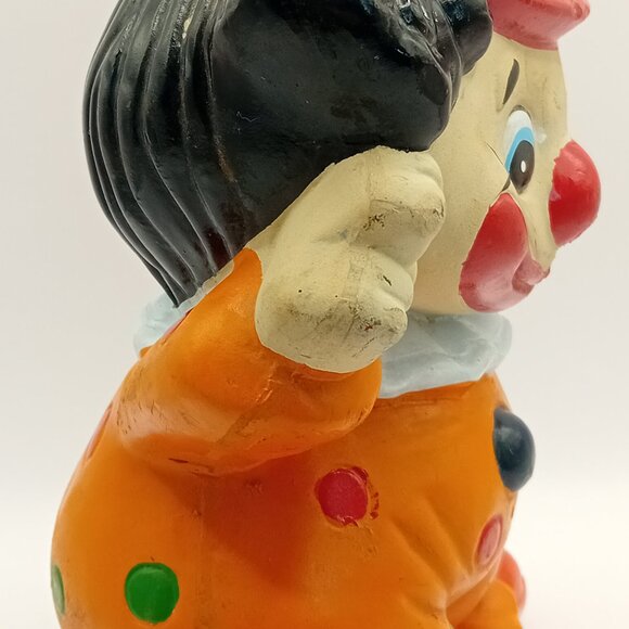 Vintage Clown Coin Bank Figurine Ceramic Novelty Decor Polka Dot Kidcore 9" READ - Picture 13 of 16
